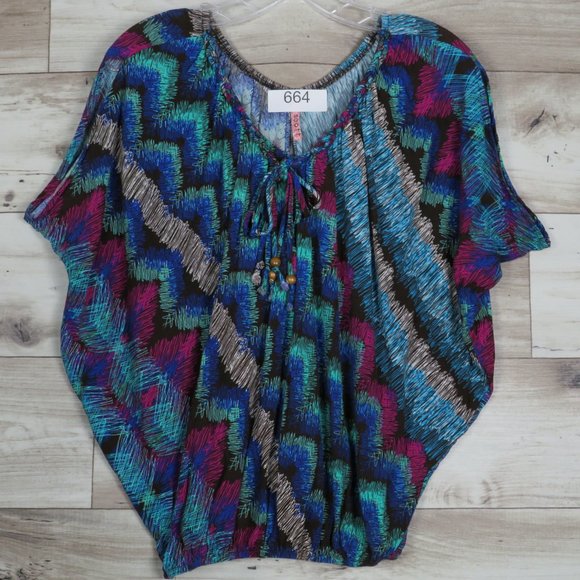 Scott Tops - Scott* Women's V-Neck Tie Dolman Sleeves Elastic Waist Blouse~ Size Small